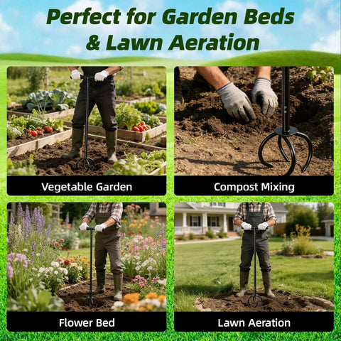 Heavy Duty Hand Tiller For Gardening With Long Handle Claw Twist Tiller Manual Soil Cultivator And Lawn Aerator in garden use