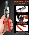 352 Piece Spring Band Hose Clamp Kit With 15 Sizes From 6 To 25 Mm In Grey, featuring red-handled spring clamp pliers held in hand.