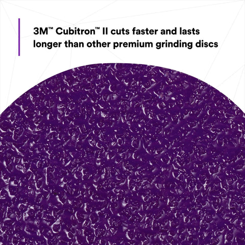 Close-up of Cubitron II Roloc Fiber Disc 3 Inch 36 Plus Grit 15 Pack High Performance Pro Grade surface texture with text overlay.