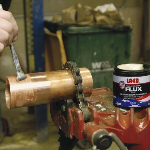 Applying Easy To Use Pro Grade Regular Soldering Flux Paste For Lead Free SolderS With Detergent Action Cleans As It Solders Non Acid Non Toxic No Zinc Chloride Mil Spec Approved For Copper Brass Tin Silver Nickel Mild Steel And More 1 Pound Jar to copper pipe