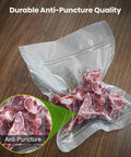 Durable anti-puncture vacuum sealer bags with meat inside, part of the Vacuum Sealer Bags 2 Pack 11x20 Rolls BPA-Free Heavy-Duty