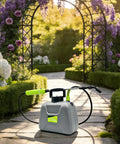 Battery Powered Sprayer 1.35 Gallon For Lawn And Garden, Electric Sprayer With 3 Nozzles, in a garden path setting, gray.