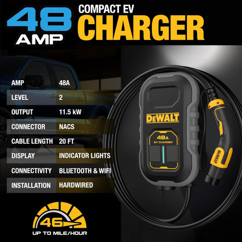 Compact Level 2 EV Charger 48 Amp 240V Hardwired Charging Station With App Control Bluetooth And Wi Fi Garage Ready Indoor Outdoor