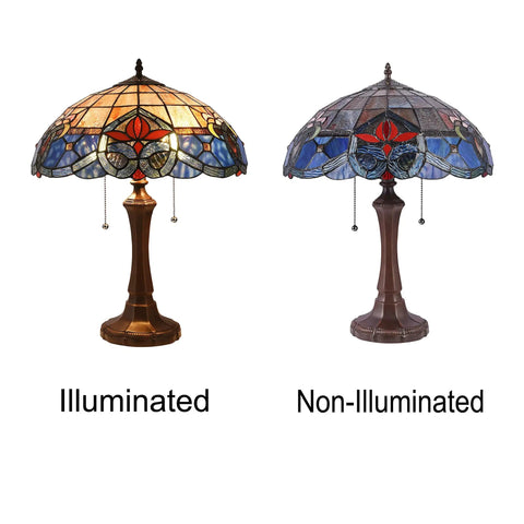 Caspian Tiffany Style Dark Bronze Two Light Victorian Table Lamp With 16 Inch Shade Crystal Beads Glass Accents Pull Chain Indoor