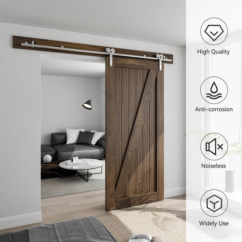 9 Foot Stainless Steel Sliding Door Hardware Kit For Wooden Barn Doors, Heavy Duty And Smooth Operation, Fits 54 Inch Wide Single Door