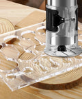 Top Shelf Acrylic Router Templates For Woodworking With 13 Piece Dog Bone And Dumbbell Inlay Jigs Laser Cut Precision Guides used with a router on wood.