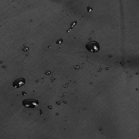 Water droplets on 210D fabric of an All Season Outdoor Bench Cover For 2 Seats Weatherproof Patio Furniture Protector Dustproof Waterproof Shield