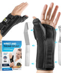 Wrist and Thumb Spica Splint for De Quervain Tenosynovitis Left Hand with packaging and metal stabilizers shown