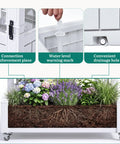 All Weather Raised Garden Bed With Trellis And Privacy Screen On Wheels, Drain Plug, Water Level Indicator, Divider for plants