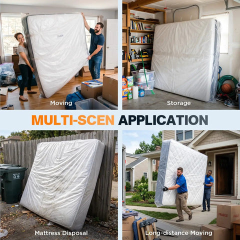 Waterproof Queen Size Mattress Bag for Moving and Storage, 1.5 Mil Tear-Resistant Mattress Protector in various uses
