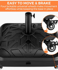 Fillable Mobile Umbrella Base With 4 Wheels 4 Locks 2 Knobs Heavy Duty Patio Umbrella Pole Holder For Outdoor Deck Poolside Garden 123 Lb Capacity Black Checkered showing easy mobility with lockable wheels