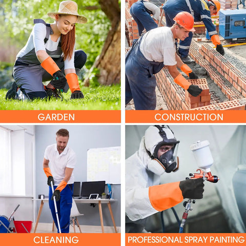 Heavy Duty Chemical Resistant Work Gloves, used for gardening, construction, cleaning, and professional spray painting.