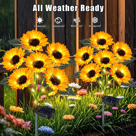 Solar Garden Lights Floral LED Outdoor Decor Waterproof Backyard Party Accent Lights For Yard Pathway And Flower Beds, Easy Setup, Energy Saving Nighttime Vibes in a garden with blooming flowers.