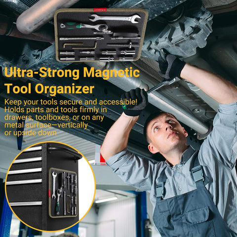 Must Have Magnetic Tool Mat Set for Garage and Workshop, Includes Magnetic Tray and Screw Organizer Pad with mechanic using tools