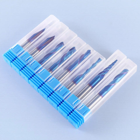 Eight Piece 1/4 Inch Shank CNC Router Bit Set With Pro Grade Tungsten Carbide For Woodworking in plastic case