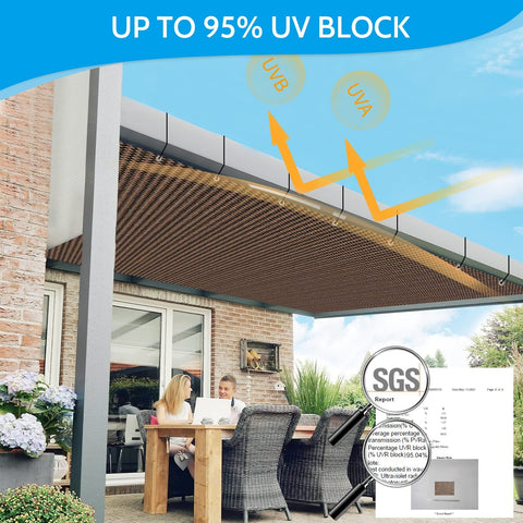 Sun Shade Cloth 10x12 Ft Shade Fabric With Stainless Reinforced Grommets For Pergolas Patios Decks And Backyards Mocha Color Delivers Up To 95 UV Block And Privacy For Your Outdoor Space installed over patio