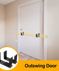 Two Pack Heavy Duty Barricade Brackets For Security Door Reinforcement Drop Open Bar Holder Steel U Bracket In 4.0mm Thick Steel Suitable For Outswing And Inswing Doors Or Gates Industrial Grade Black Powder Coating For Rust Resistance installed on outswing door
