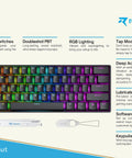 Compact Hot Swappable Mechanical Gaming Keyboard Featuring Sixty One Keys Smooth Gateron Switches Fire Rgb Backlighting And Pc Mac Plug And Play For Serious Players with vibrant RGB lighting.