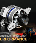 Powerful 1200W PMA Generator For Low RPM Engines, Delivers 12V To 14V AC Charging And Lighting, aluminum housing, with voltage stabilizer, shown next to a silhouette of a tractor.