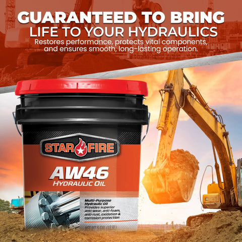 AW46 Hydraulic Oil 5 Gallon Pail Premium Anti Wear Formula For Heavy Duty High Use Industrial And Mobile Equipment Anti Foam Rust And Oxidation Protection ISO 46 Hydraulic Fluid