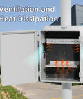 Outdoor NEMA Electrical Box Weatherproof 16x11x6 Inch ABS Plastic WiFi Enclosure With Vented Dust Screen And Built In Fan installed on pole