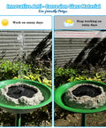 Solar Powered Bird Bath Fountain With Five Nozzles, Resin Granite Rock Look, in garden; shows sunny and rainy day operation