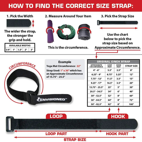Guide on selecting the correct size for Reusable Cinch Straps 2x40 Inches Pack Of 6 Black Heavy Duty Tie Down Straps.