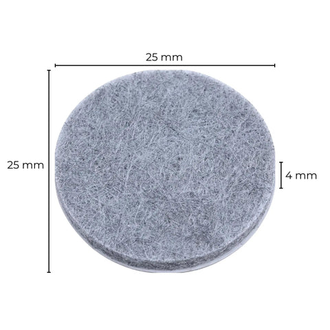 Close-up of a grey Set Of 48 Self Adhesive Felt Furniture Glides 25 mm Diameter Scratch Resistant Floor Protectors for chairs and tables.