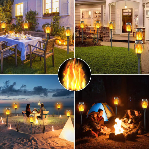 16 Pack Mini Solar Torch Lights With 12 LED Flickering Flame Outdoor Torches For Garden Pathway Patio Waterproof Landscape Lighting Dusk To Dawn Auto On Off