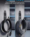 Built Like A Tank 2 Pack EV Charger Holder Wall Mount, Heavy Duty Steel Cable Organizer J Hook with coiled cables.