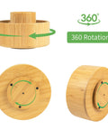 Large Bamboo 360 Degree Rotating Pencil Holder Desk Organizer With 11 Compartments showing base and rotation feature