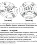 Bad Boy Heavy Duty Six Inch Four Jaw Self Centering Wood Lathe Chuck showing positive and reverse jaw assembly instructions.