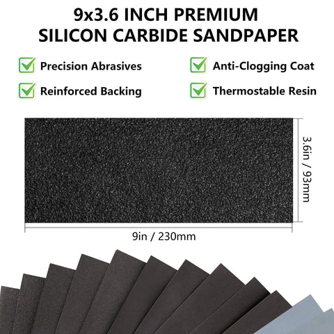 Top Notch 120 Grit Wet Dry Sandpaper Sheets Pack, 9 x 3.6 Inch, 21 Pcs, Aluminum Oxide, Electro Coated for Even Grit and Long Lasting Durability
