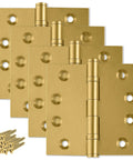 Set of 6 Rock Solid Heavy Duty Ball Bearing Door Hinges 4x4 Inch Solid Brass Satin Brass Finish, including screws.