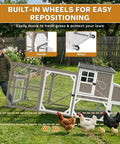 Spacious Backyard Chicken Coop With Walk-In Run And Wheels For 3 To 6 Hens, 95.3 Inch Wooden Hen House being repositioned in yard.