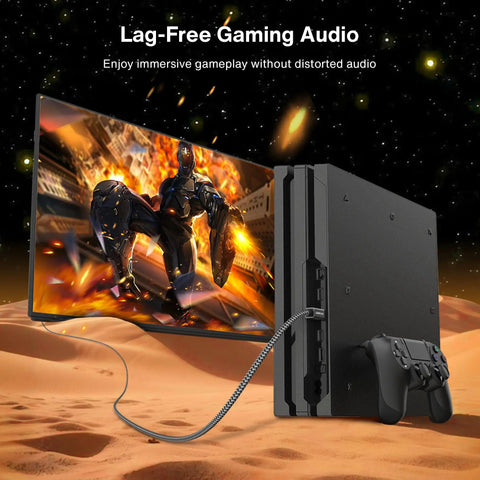Extra Long 10 Foot Toslink Optical Audio Cable With Rock Solid SPDIF Digital Output For Hassle Free Home Theater Hookups And Flawless Lossless Stereo Audio Performance connected to gaming console.