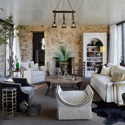 Farmhouse Pendant Light For Kitchen Island With Black Metal And Wood Beam Finish in a rustic modern living room ceiling
