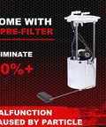 Electric Fuel Pump With Sending Unit For 2010 To 2012 Ford Escape And 2010 To 2011 Mercury Mariner And 2010 To 2011 Mazda Tribute V6 3 0L Replacement E2554M Does Not Include Pressure Regulator Plug And Play Direct Fit with pre-filter, front view.