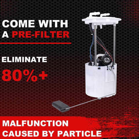 Electric Fuel Pump With Sending Unit For 2010 To 2012 Ford Escape And 2010 To 2011 Mercury Mariner And 2010 To 2011 Mazda Tribute V6 3 0L Replacement E2554M Does Not Include Pressure Regulator Plug And Play Direct Fit with pre-filter, front view.