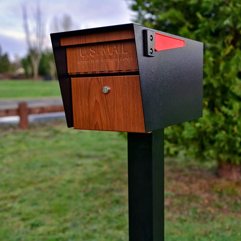 Wood Grain Curbside Locking Mailbox Built Tough Steel USPS Approved Anti Identity Theft Security 14 To 16 Gauge Welded Construction
