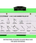 Slide Hammer Puller Set With Dent Puller CV Axle And Bearing Removal Tool Kit displayed with instructions in case