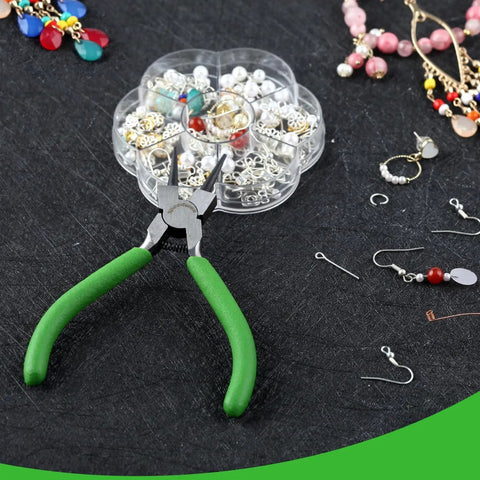 5 Inch Mini Round Nose Pliers For Jewelry Making With Tapered Jaw And Micro Fine Precision Tips on a craft table with beads