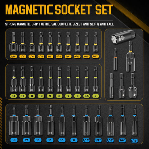 80-Piece Deep Impact Driver Bit Set With Magnetic Nut Drivers SAE And Metric Sockets Universal Sockets Extensions Socket Adapters
