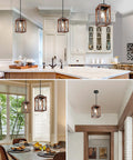 Farmhouse Pendant Light Set, Metal Hanging Fixture With Wooden Grain Finish, 48 Inch Adjustable Pipe System for kitchen island