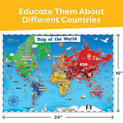 United States Map For Kids And World Map For Kids Two Piece Set 24 By 16 Inches Waterproof Classroom Posters with world continents image