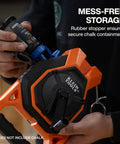 Heavy Duty Chalk Reel Working Like A Boss With A Tough 150 Foot Braided Line and secure chalk containment in use.