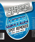 Hard Off Plus Hard Water Stain And Spot Remover label for bathroom surfaces, shower doors, glass, tile, 16oz bottle with instructions