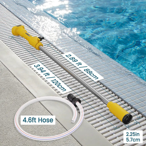 Cordless Water Transfer Pump Stick Go Cordless with 20V Battery Compatibility 720 GPH next to a pool with hose