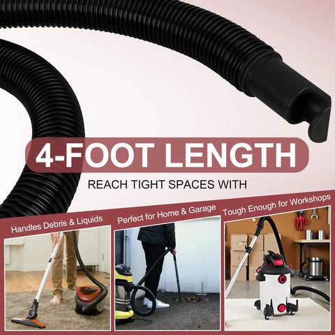 Durable 1.25 Inch By 4 Foot Flexible Wet Dry Vac Hose Replacement Vinyl Vacuum Hose For Standard One And A Quarter Inch Ports