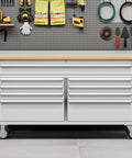 Heavy Duty 61 Inch Rolling Tool Chest With Nine Deep Drawers Solid Wood Top Lockable Wheels And Keyed Security Mobile Garage Storage Cabinet For Home Workshop Shop Or Warehouse, front view